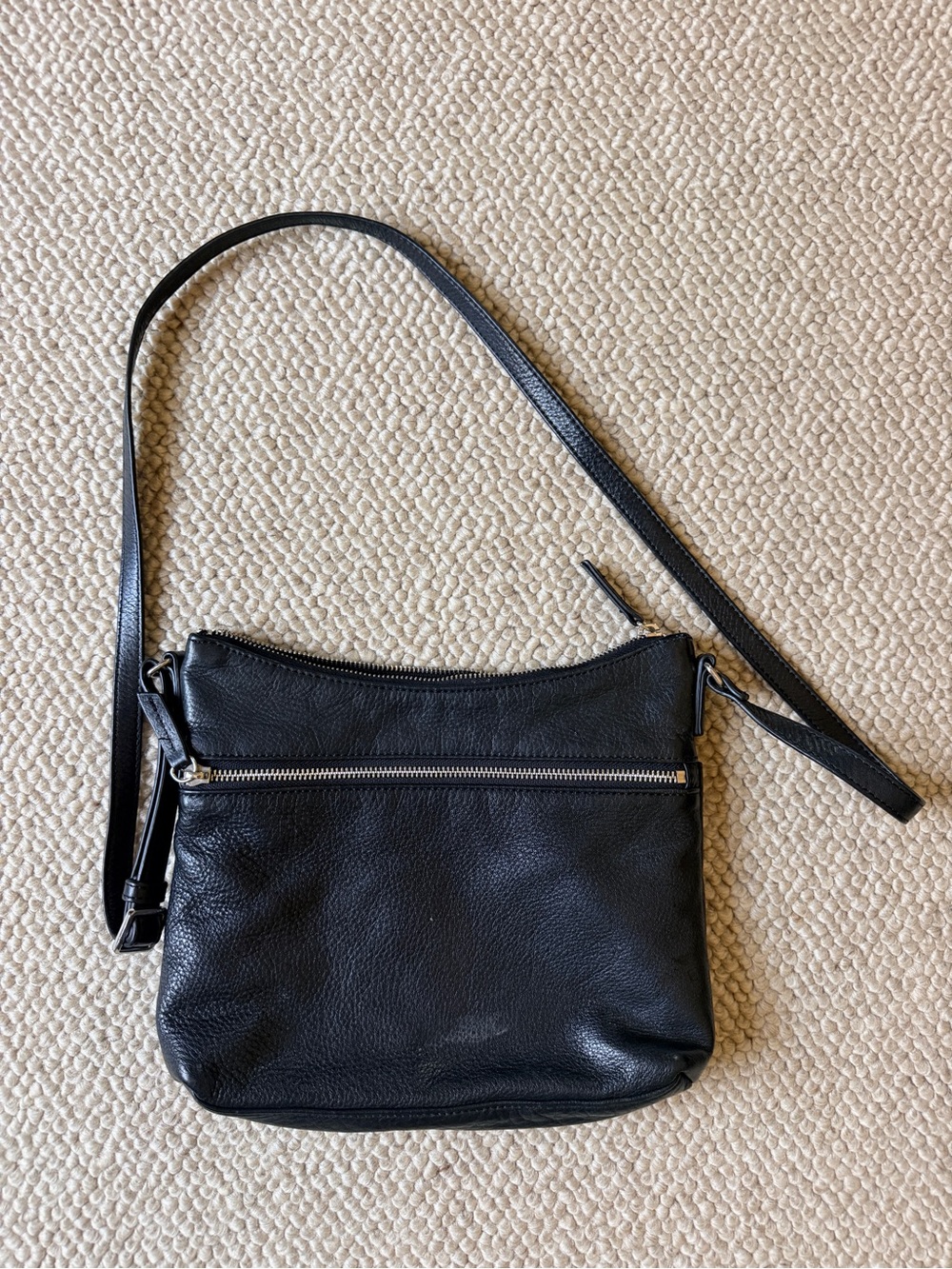 margot Black Pebbled Leather Crossbody with Front Zip Pocket